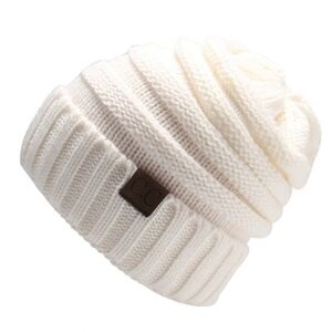 C.C White Ribbed Knit Hat Beanie